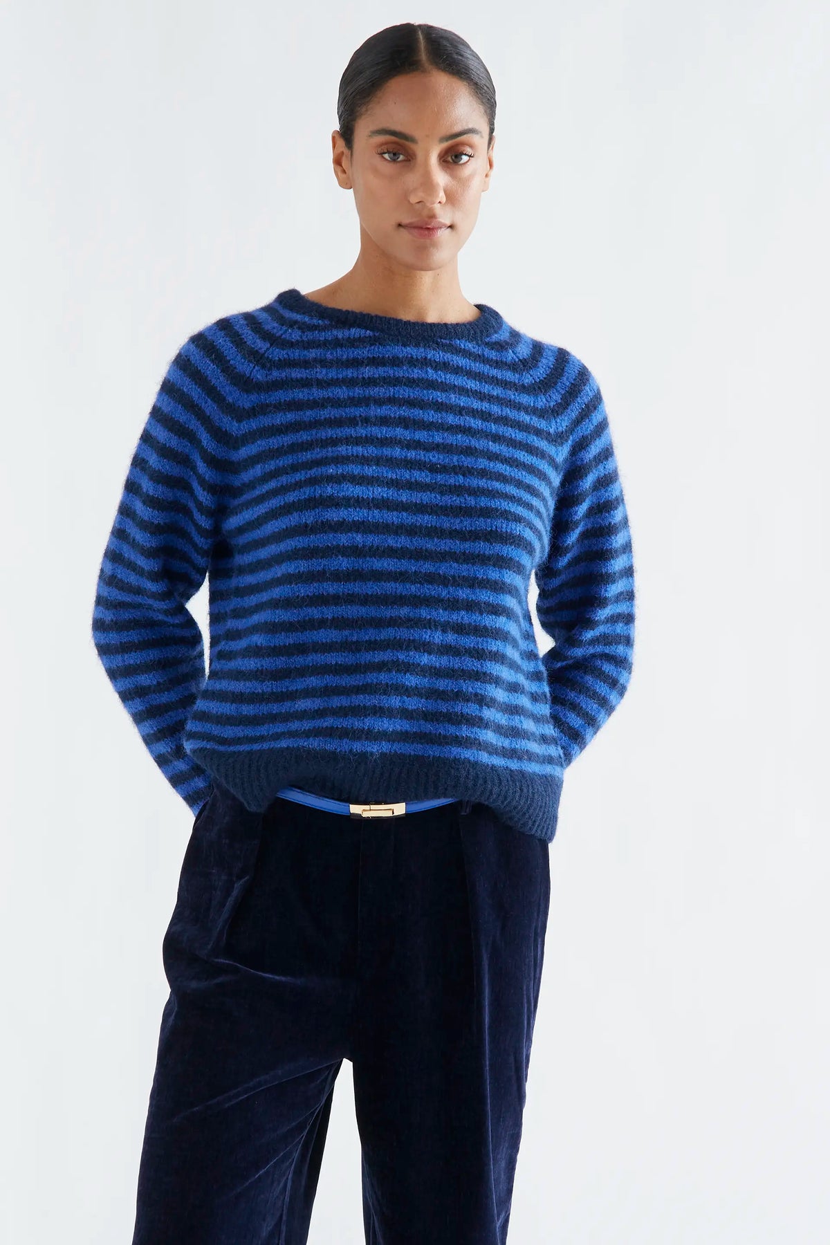Plain blue faux leather belt