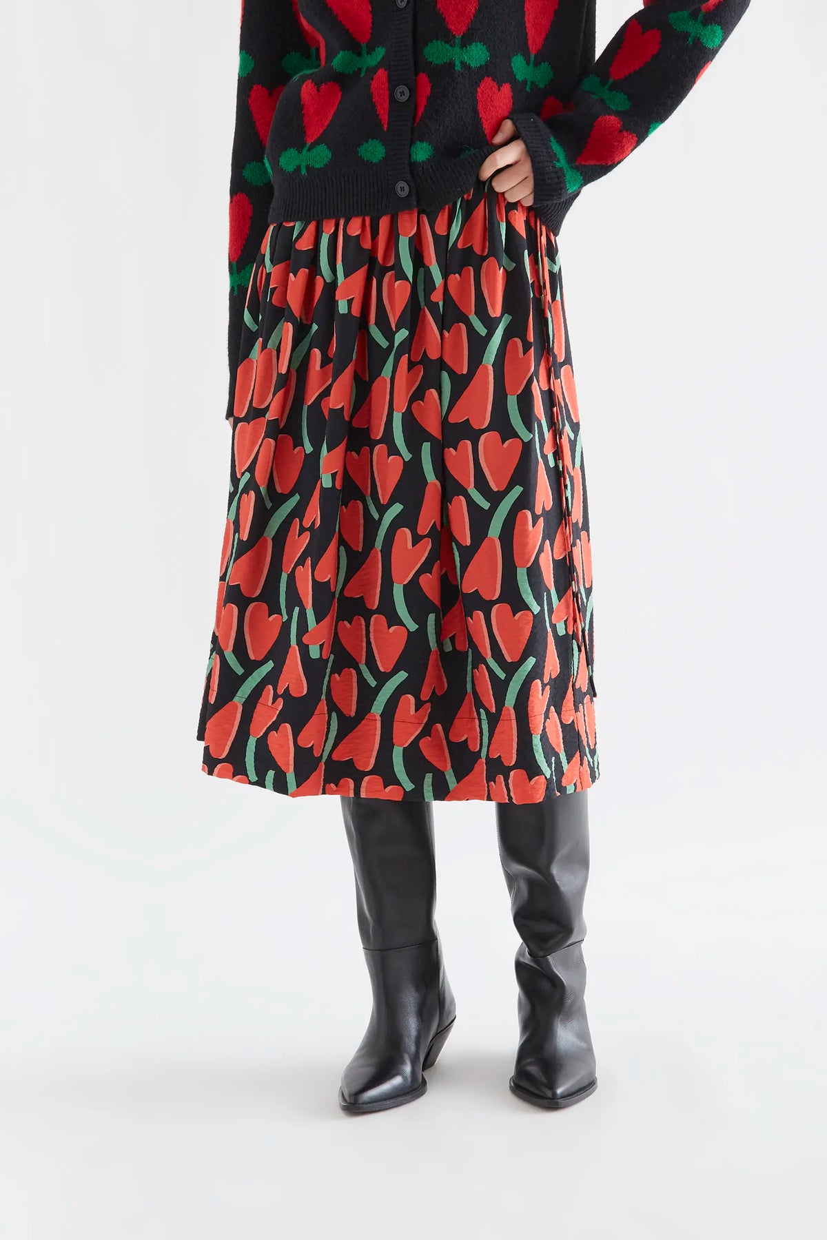 Cyclamen print midi skirt