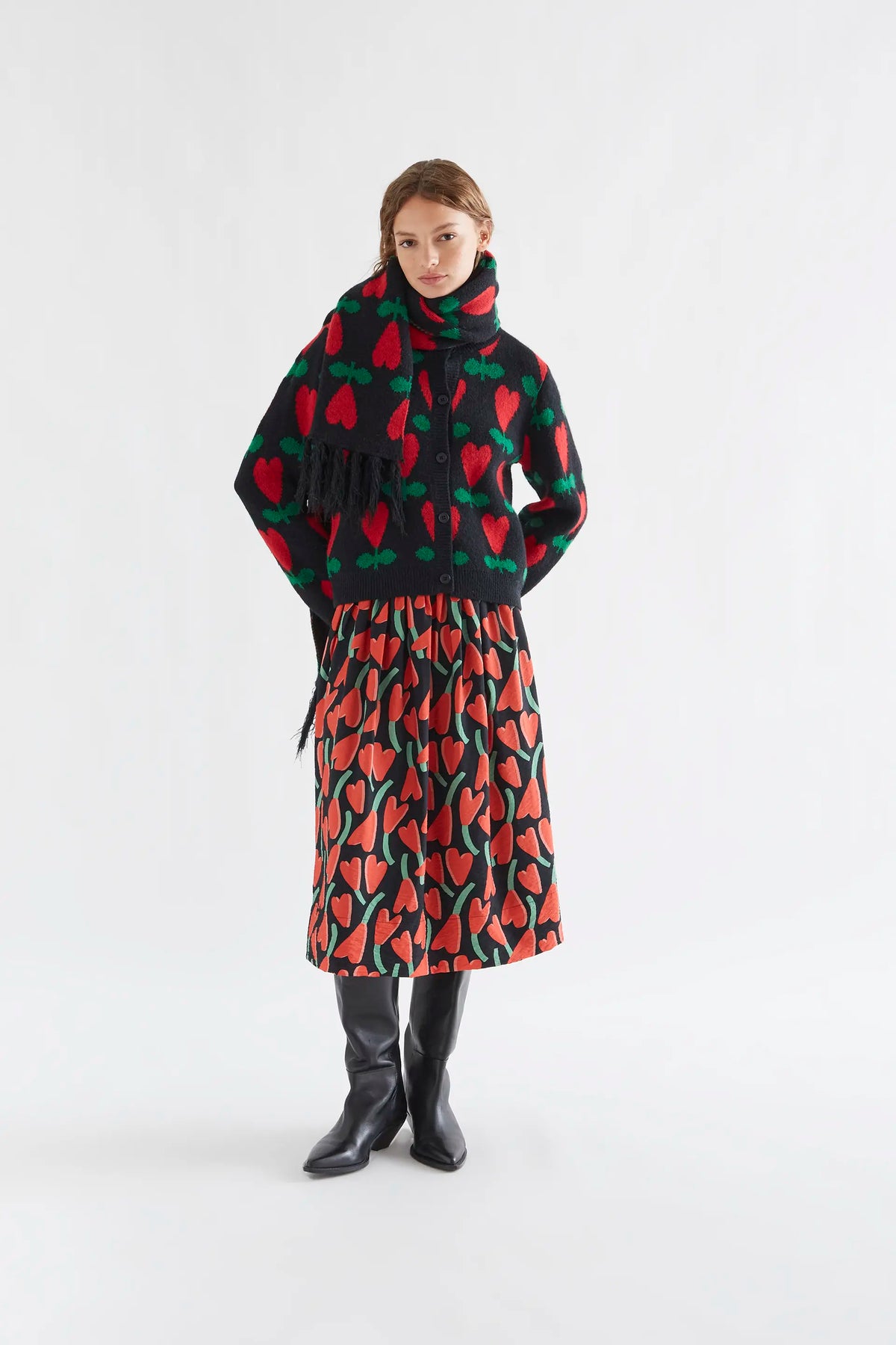 Cyclamen print midi skirt