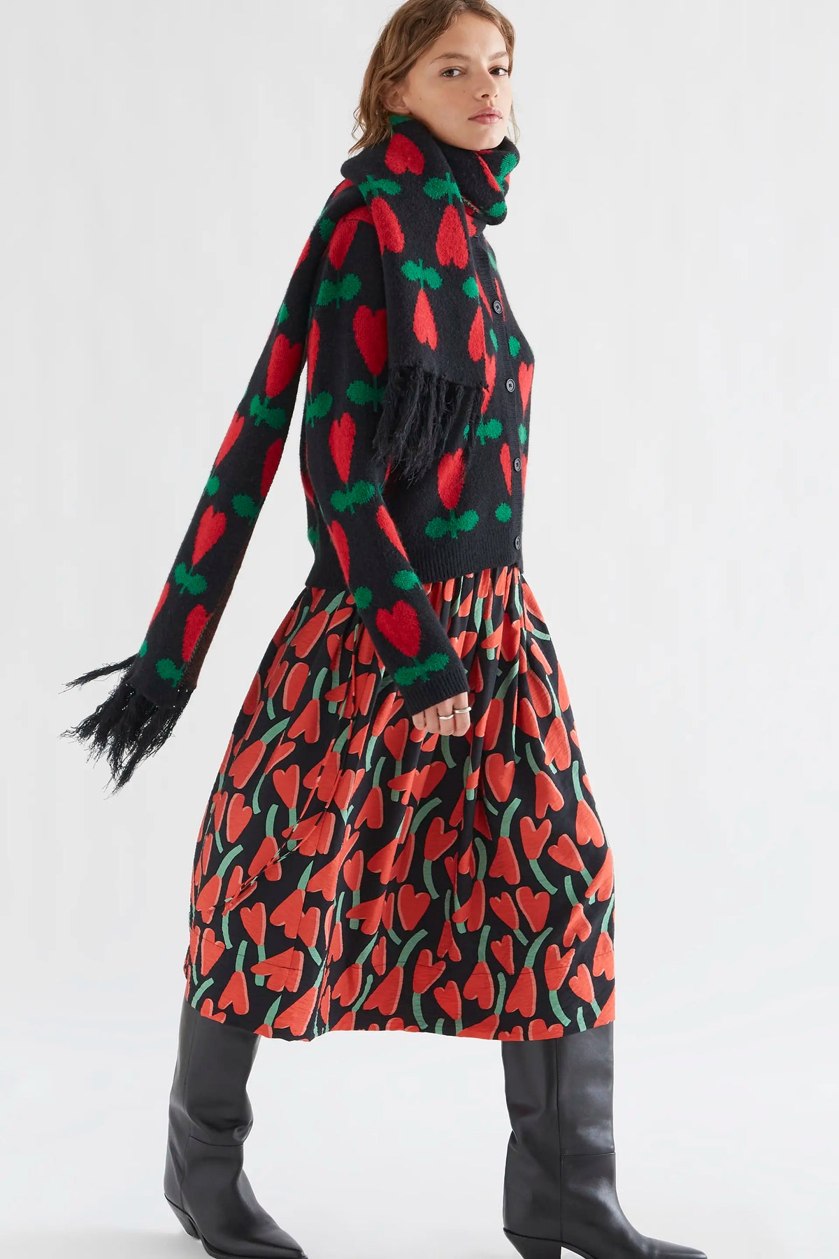 Cyclamen print midi skirt