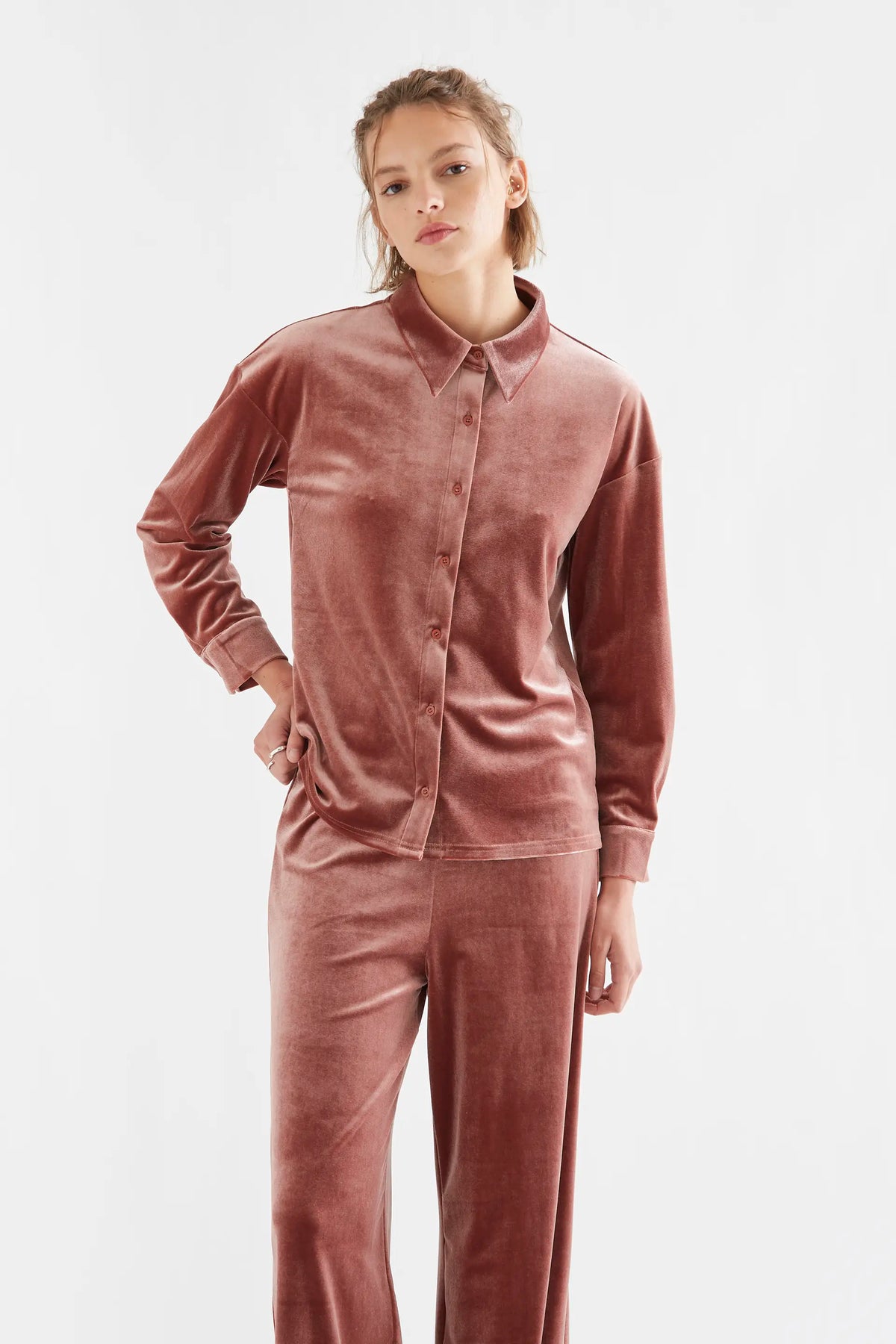 Camicia di velluto rosa