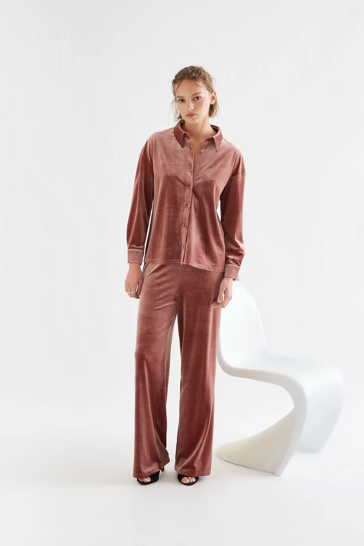 Camicia di velluto rosa