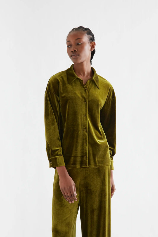 Olive green velvet shirt