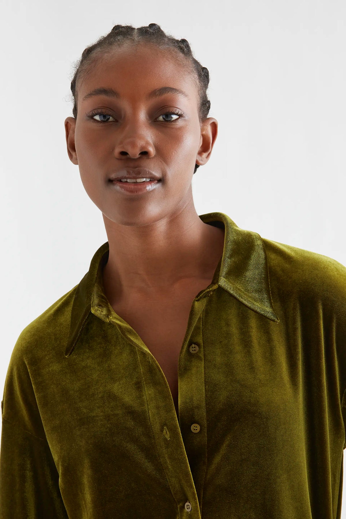 Olive green velvet shirt