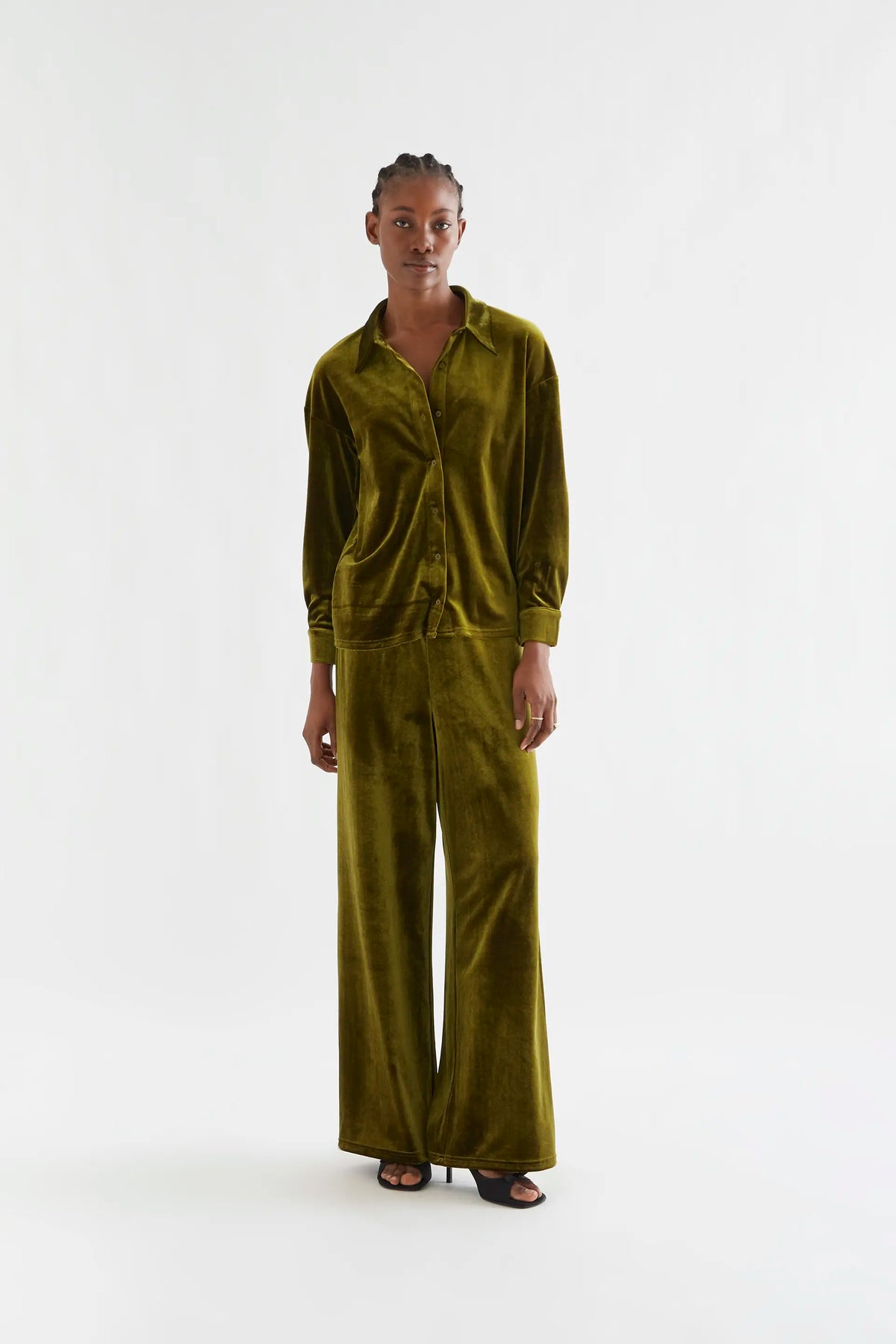 Olive green velvet shirt