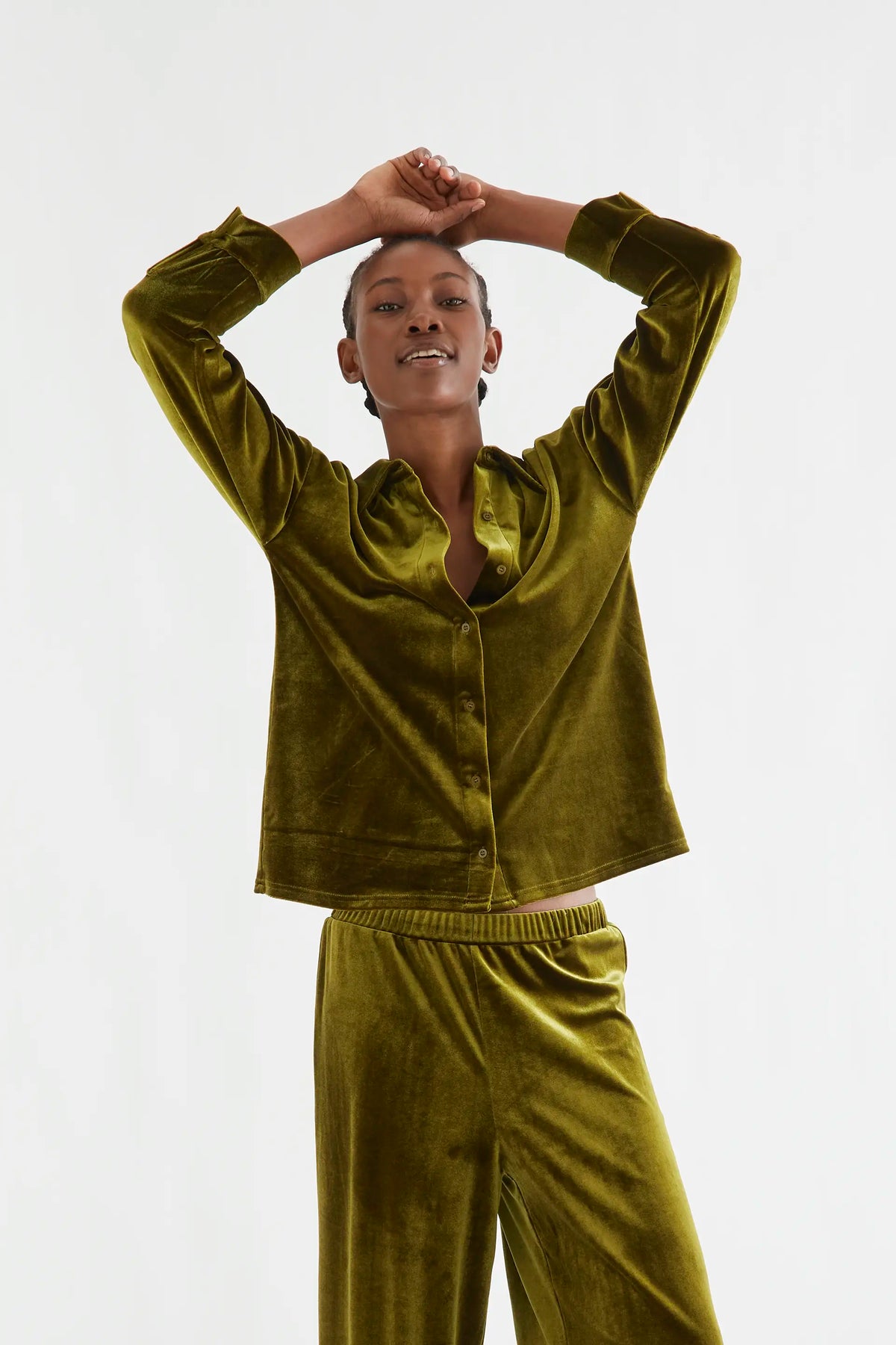 Olive green velvet shirt