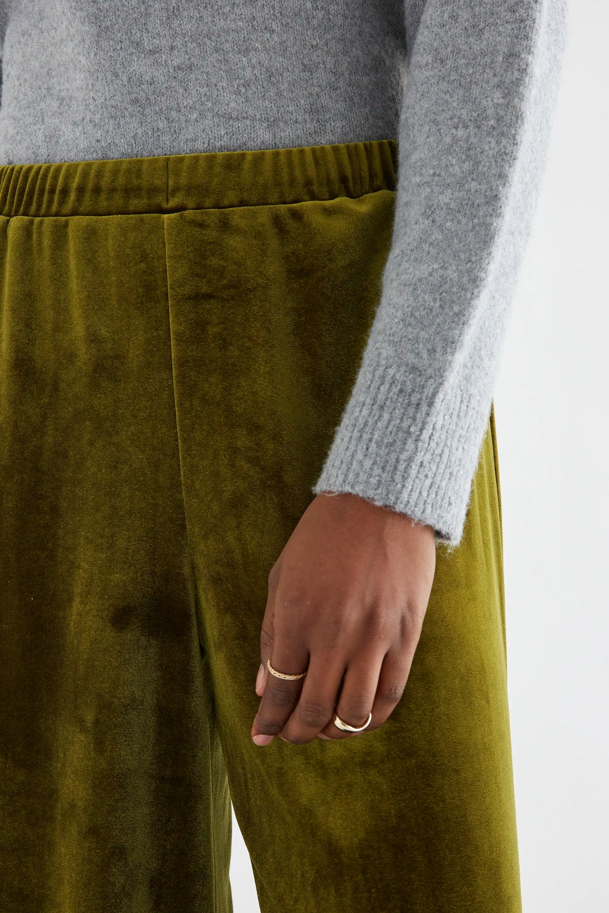 Olive green velvet trousers