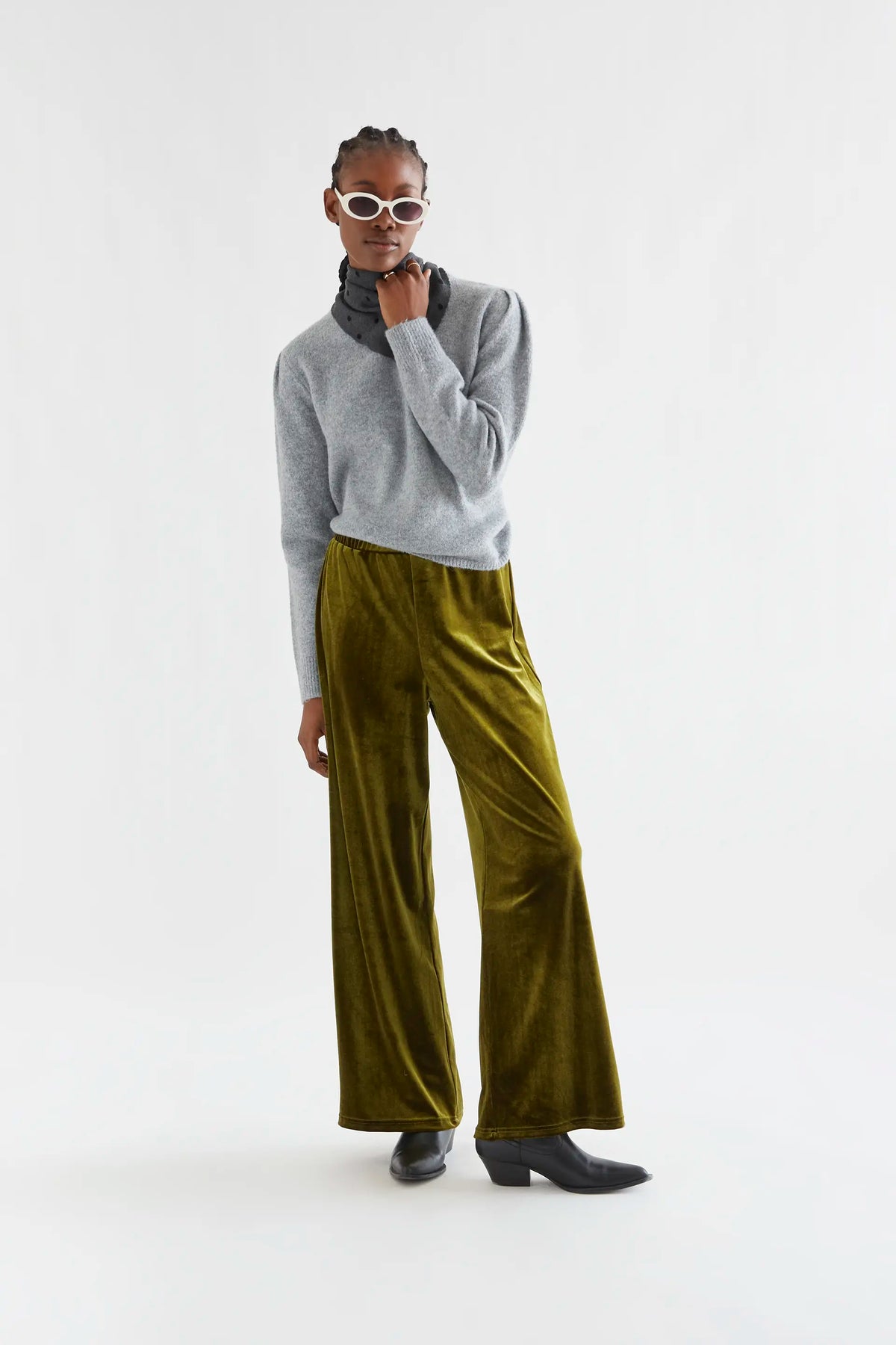 Olive green velvet trousers