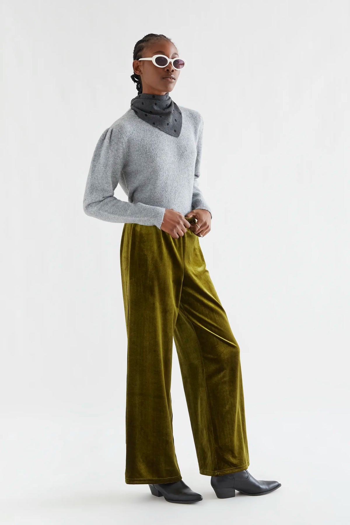Olive green velvet trousers
