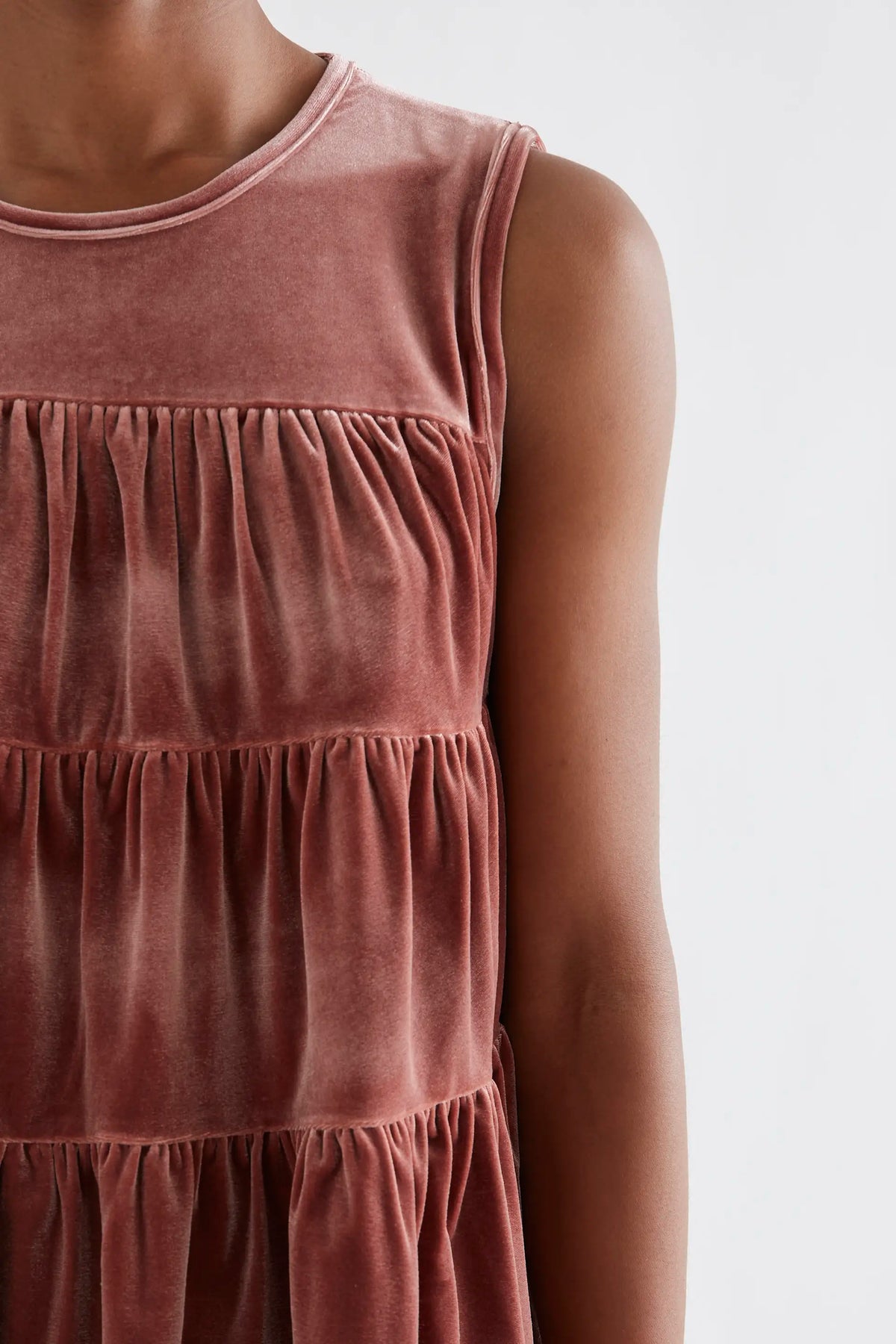 Pink velvet top with ruffles