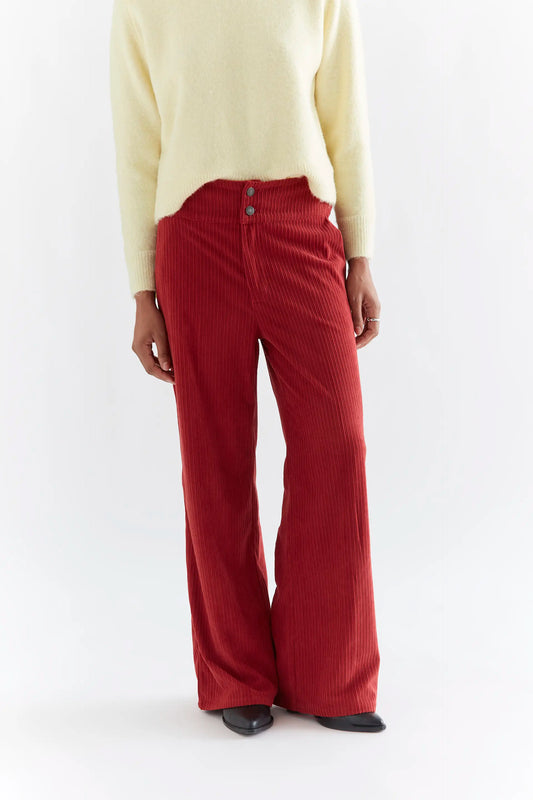Red corduroy double-button pants