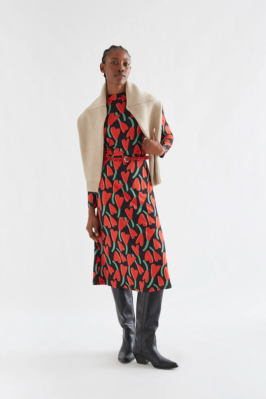 Long sleeve midi dress with Cyclamen print