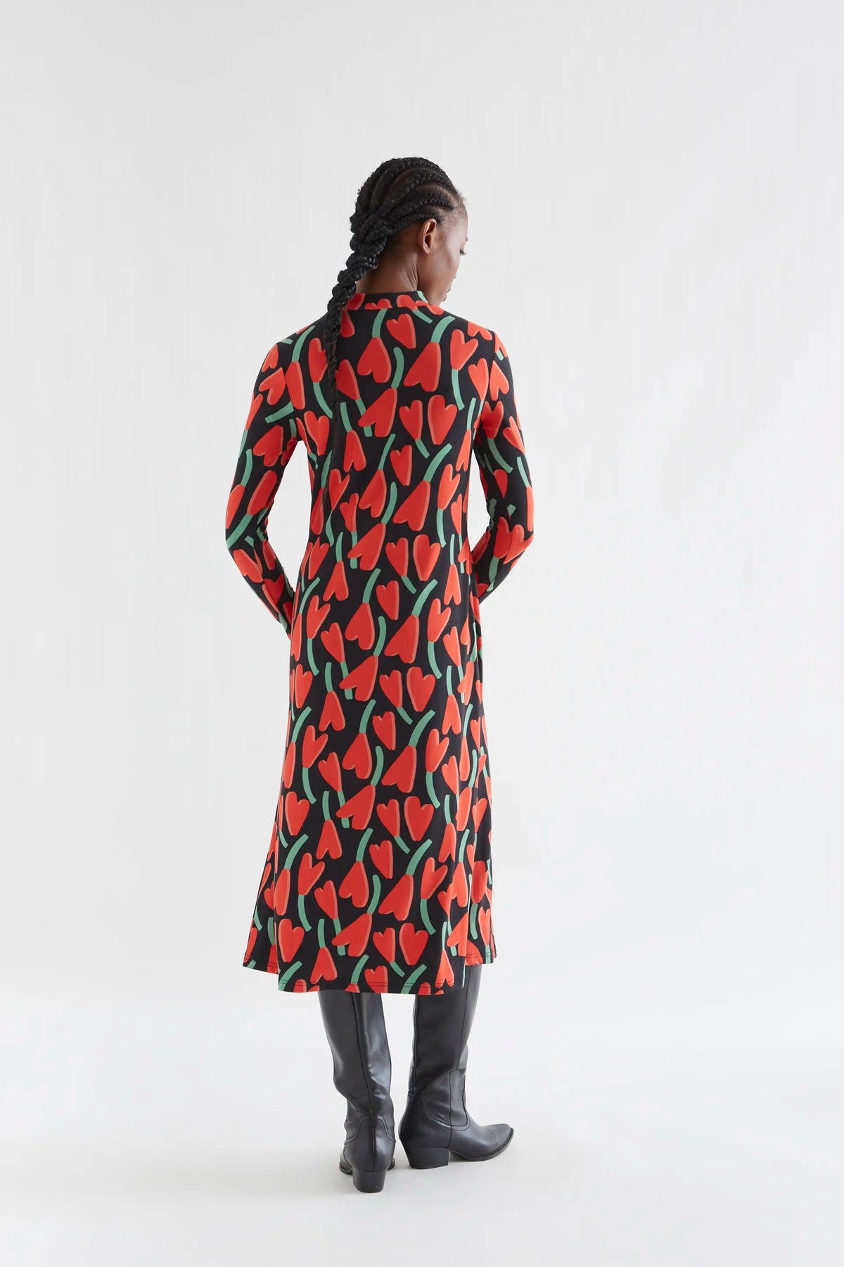 Long sleeve midi dress with Cyclamen print