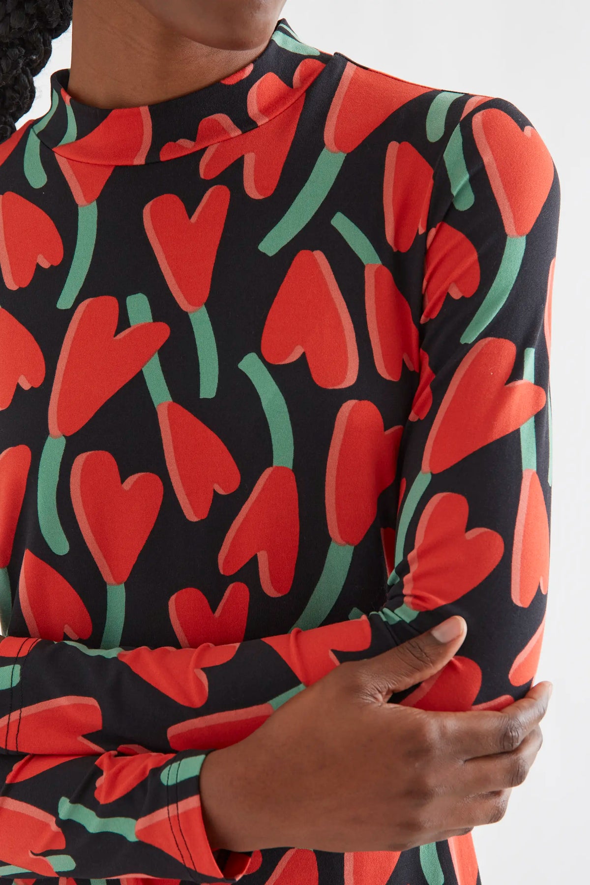 Long sleeve midi dress with Cyclamen print