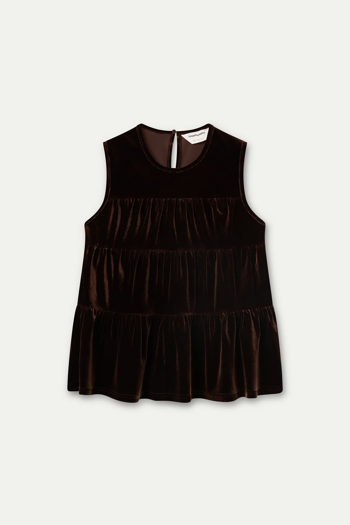 Top di velluto marrone con balze