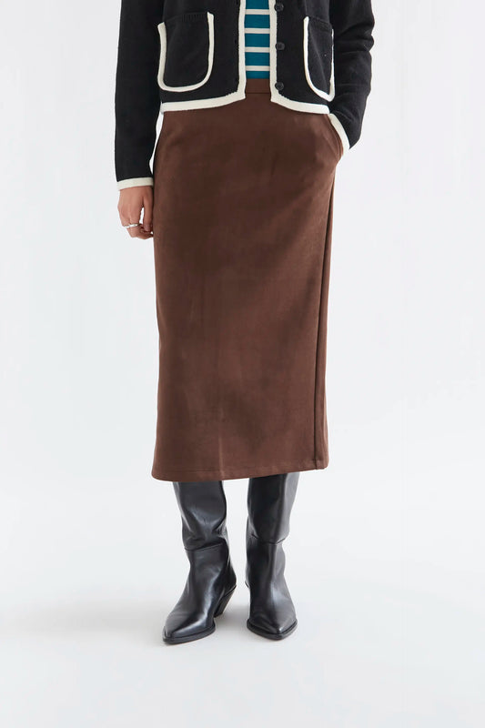 Falda midi ante marrón