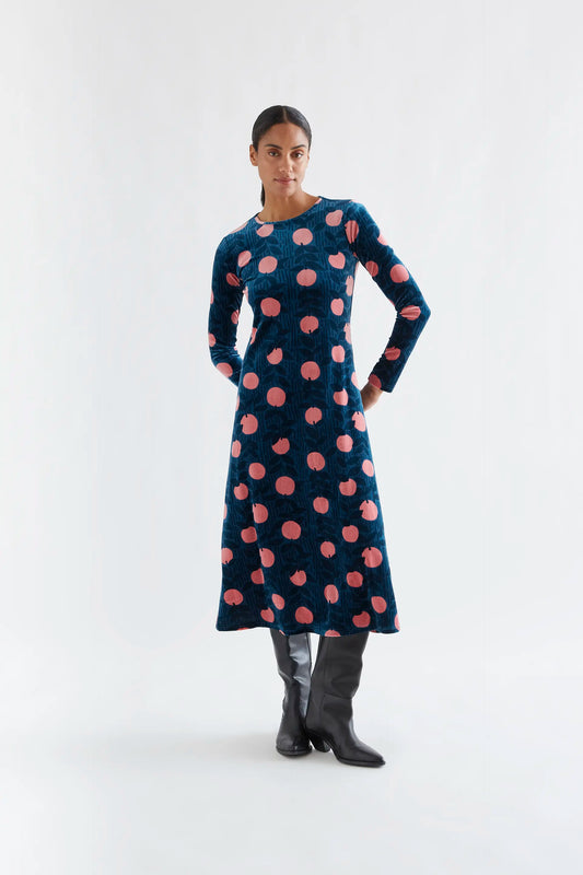 Vestido midi de terciopelo con estampado Lychee