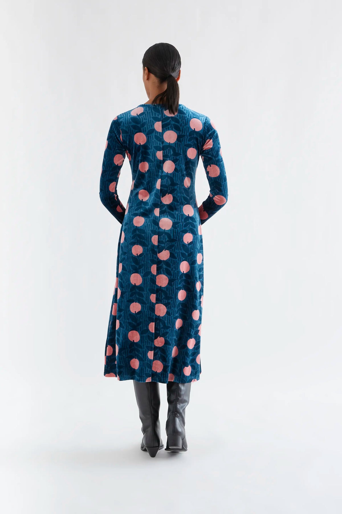 Lychee print velvet midi dress