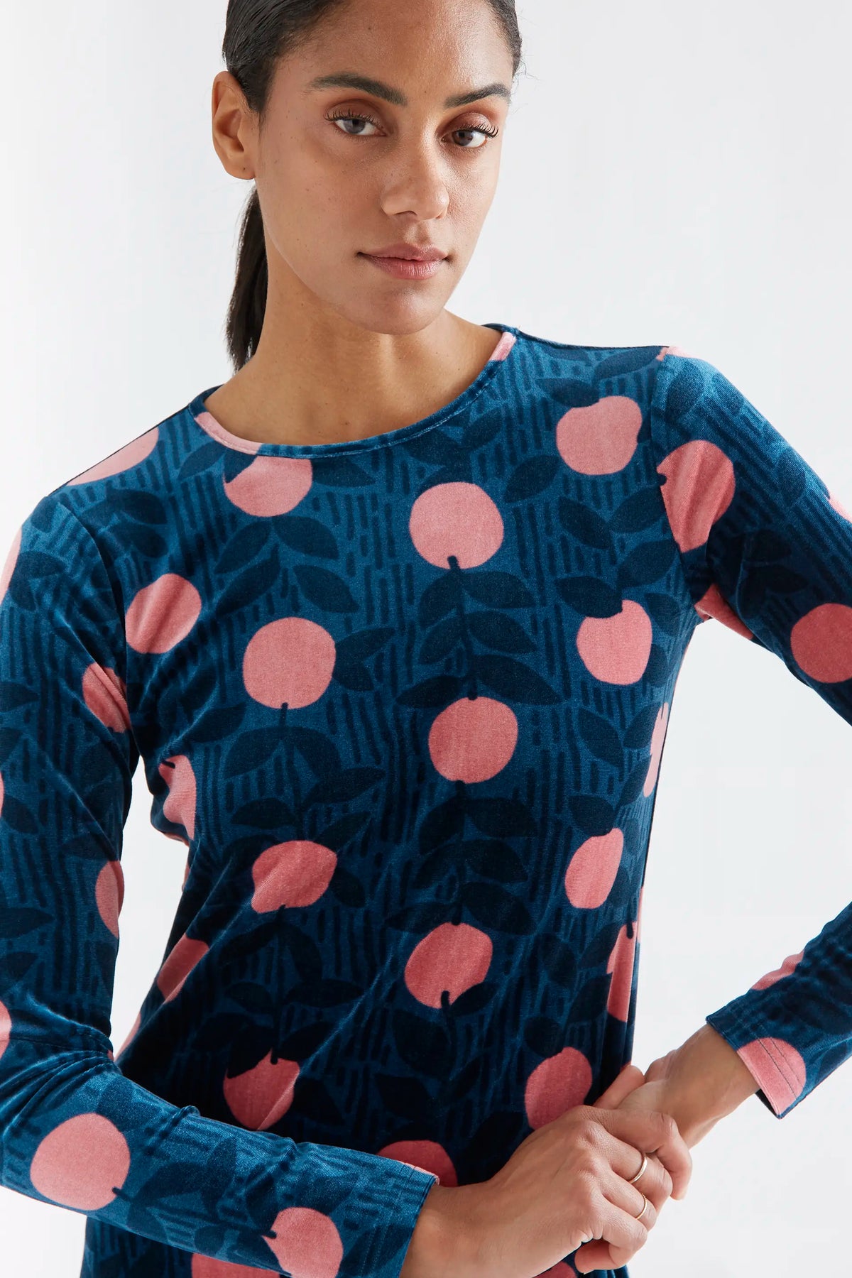 Lychee print velvet midi dress