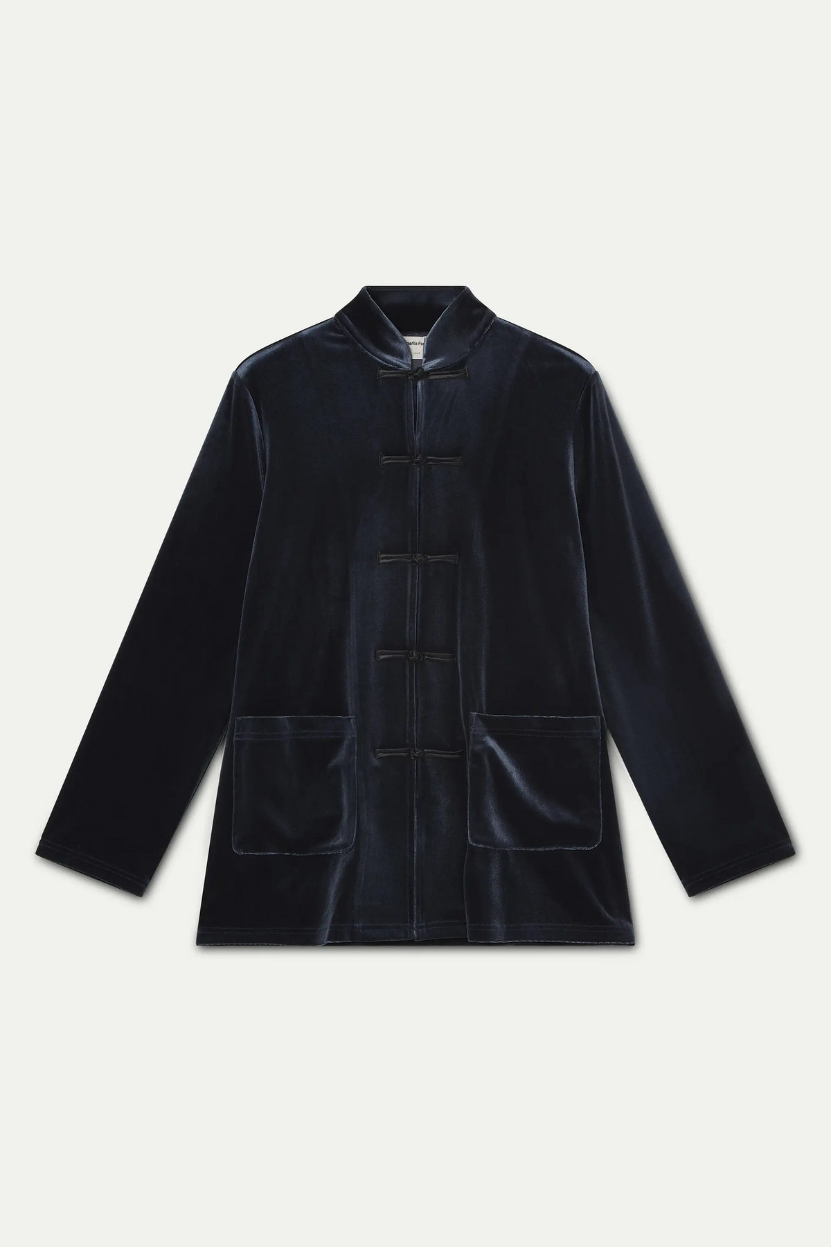 Blue velvet blazer with frog fasteners