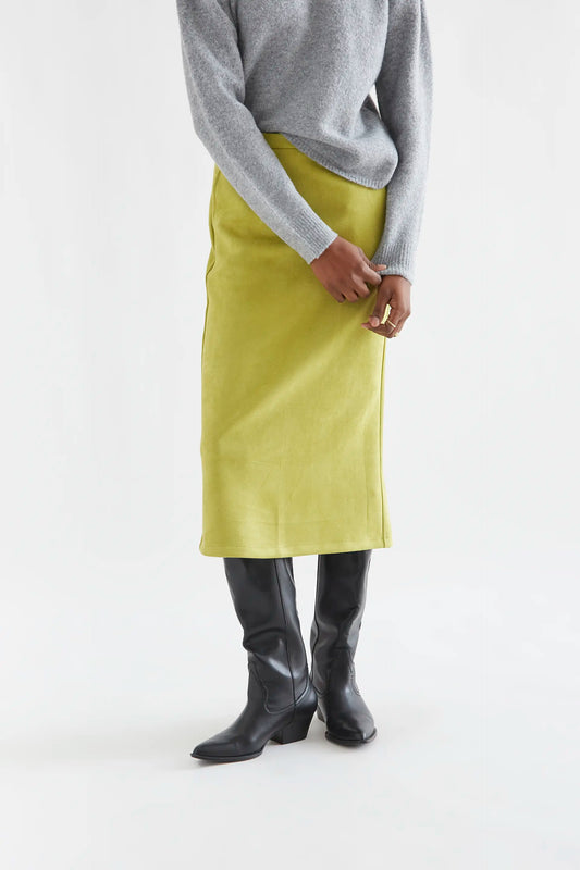 Apple green suede midi skirt