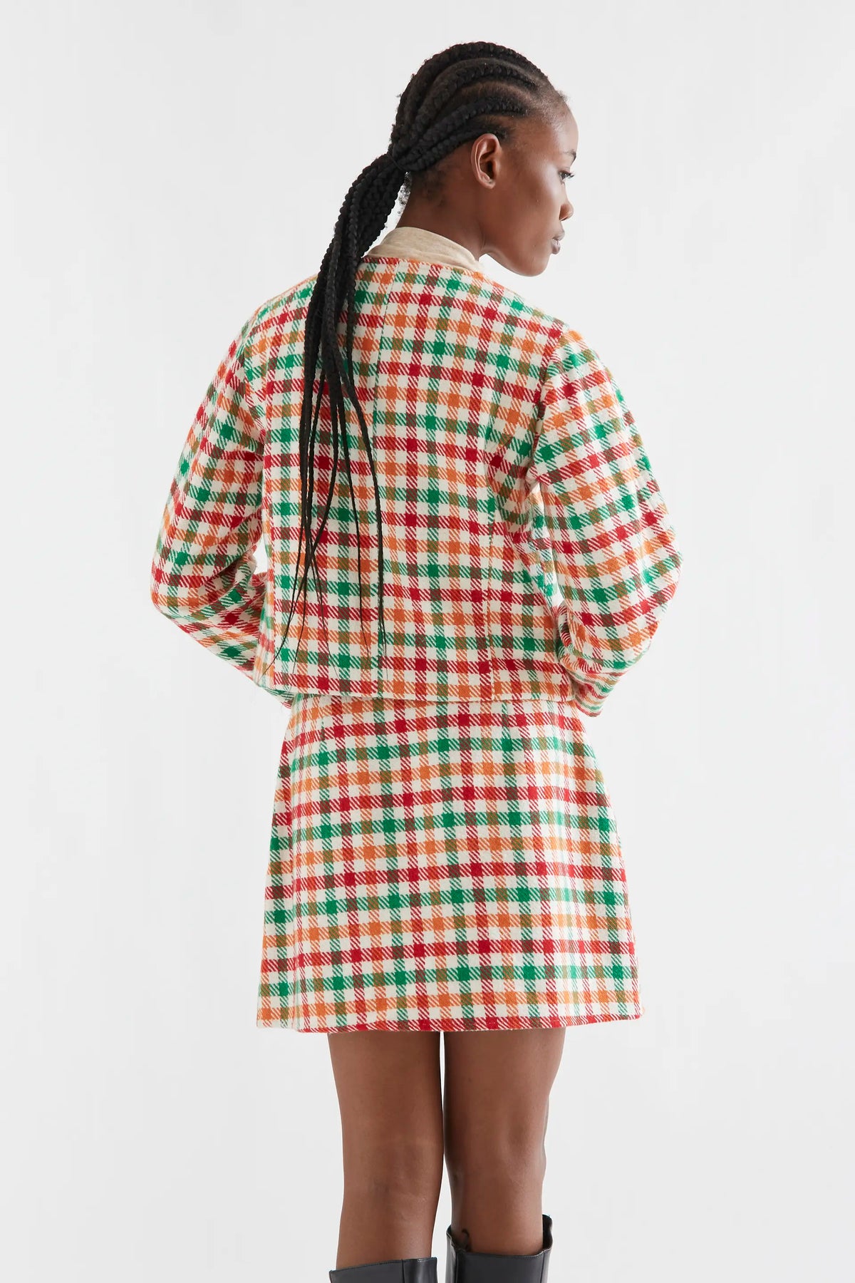 Chaqueta tweed con estampado de cuadro multicolor