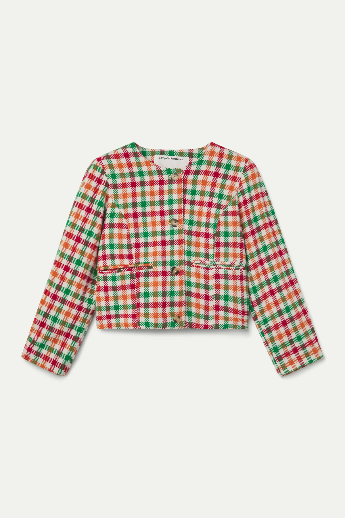 Chaqueta tweed con estampado de cuadro multicolor