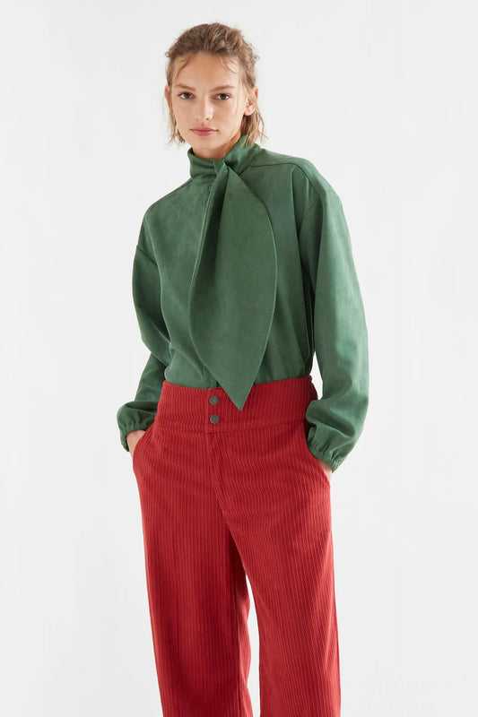Green suede shirt with maxi bow