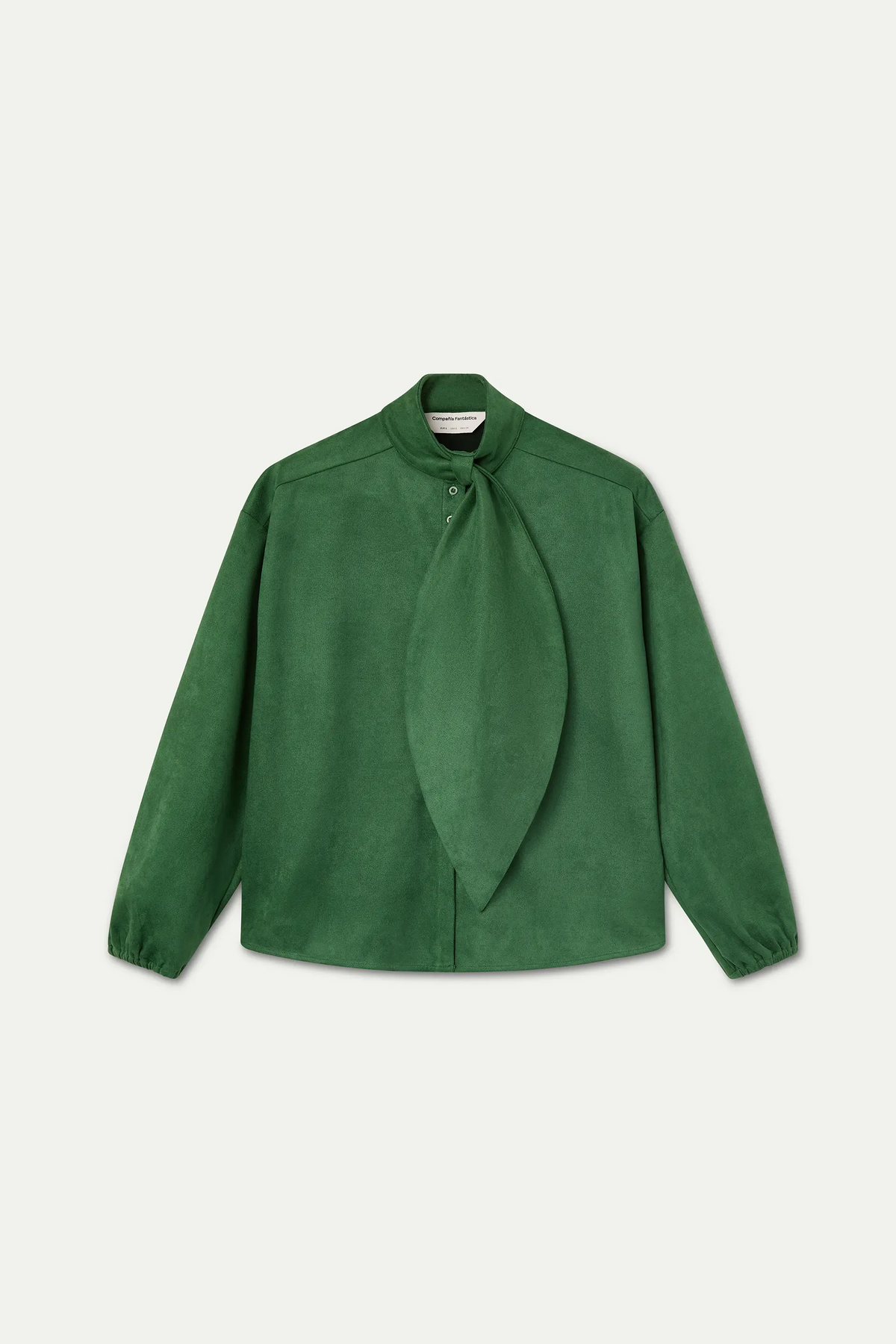 Green suede shirt with maxi bow
