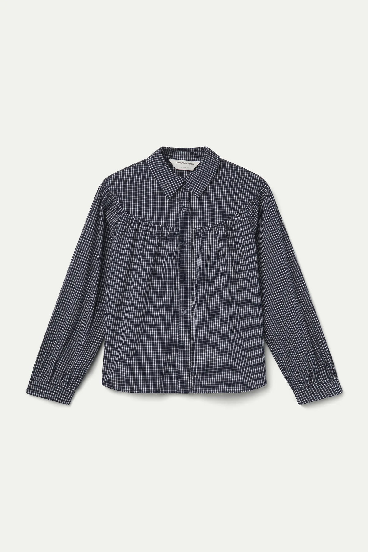 Camisa 100% algodón con estampado de cuadros azul marino