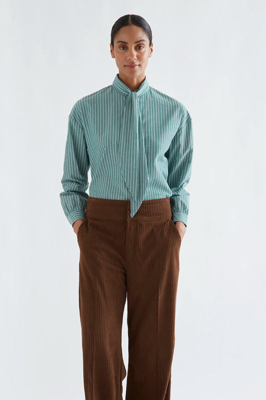 Maxi tie-front green striped shirt