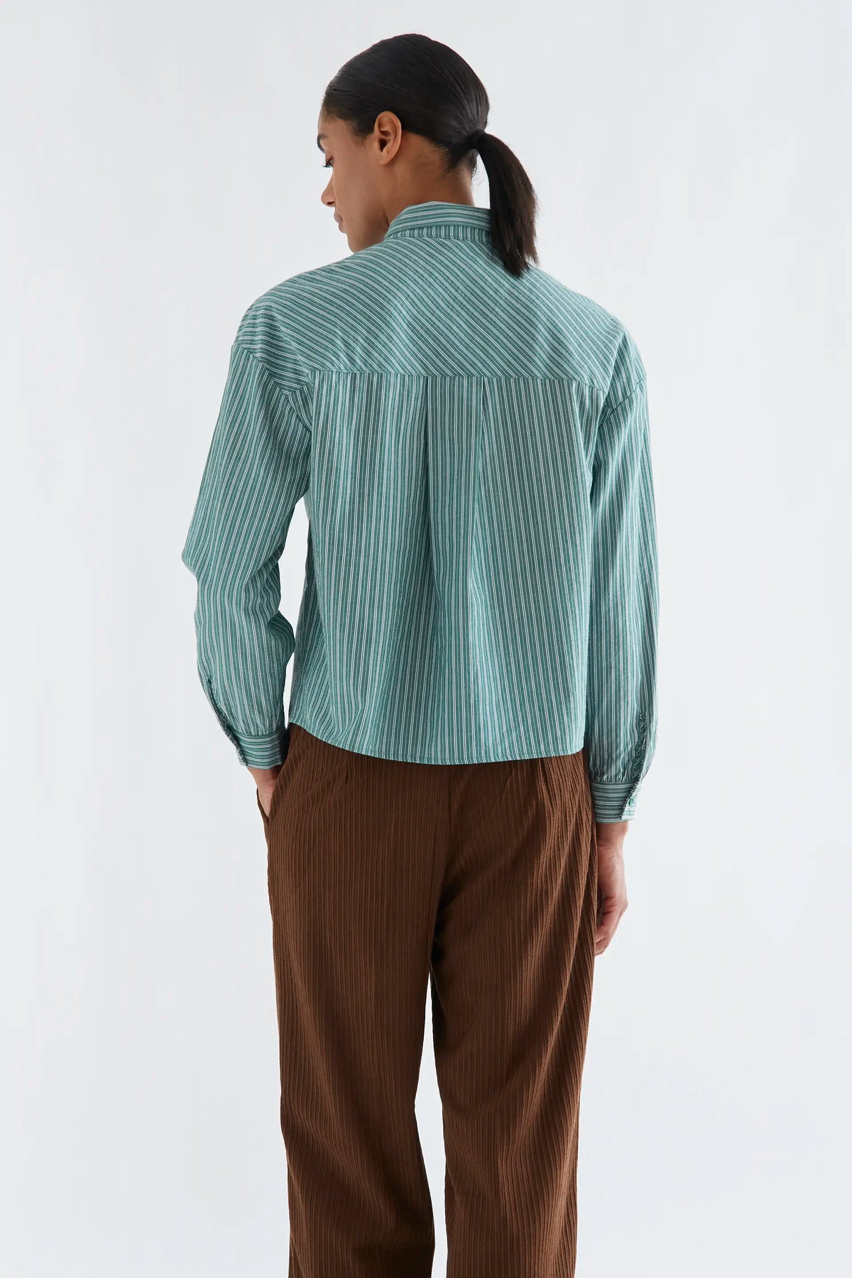 Maxi tie-front green striped shirt