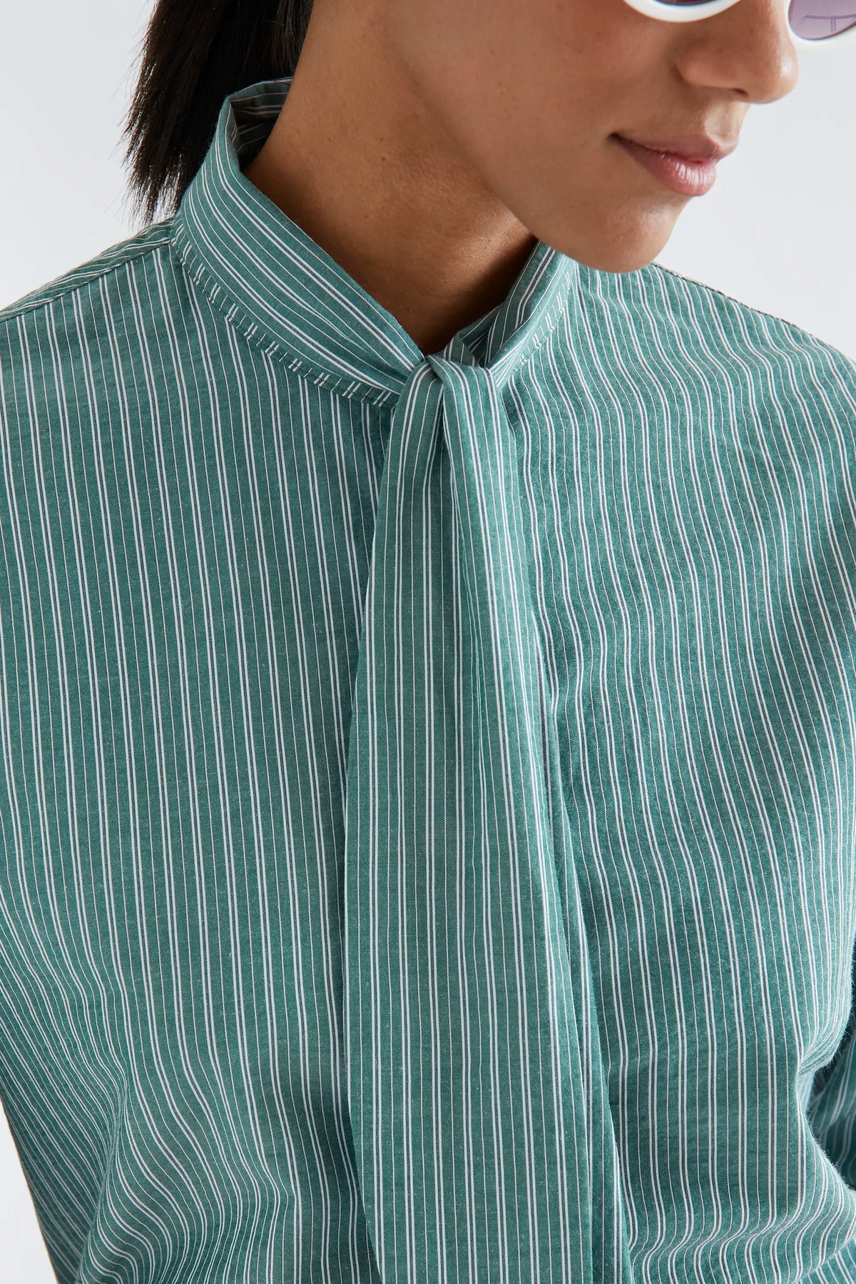 Maxi tie-front green striped shirt