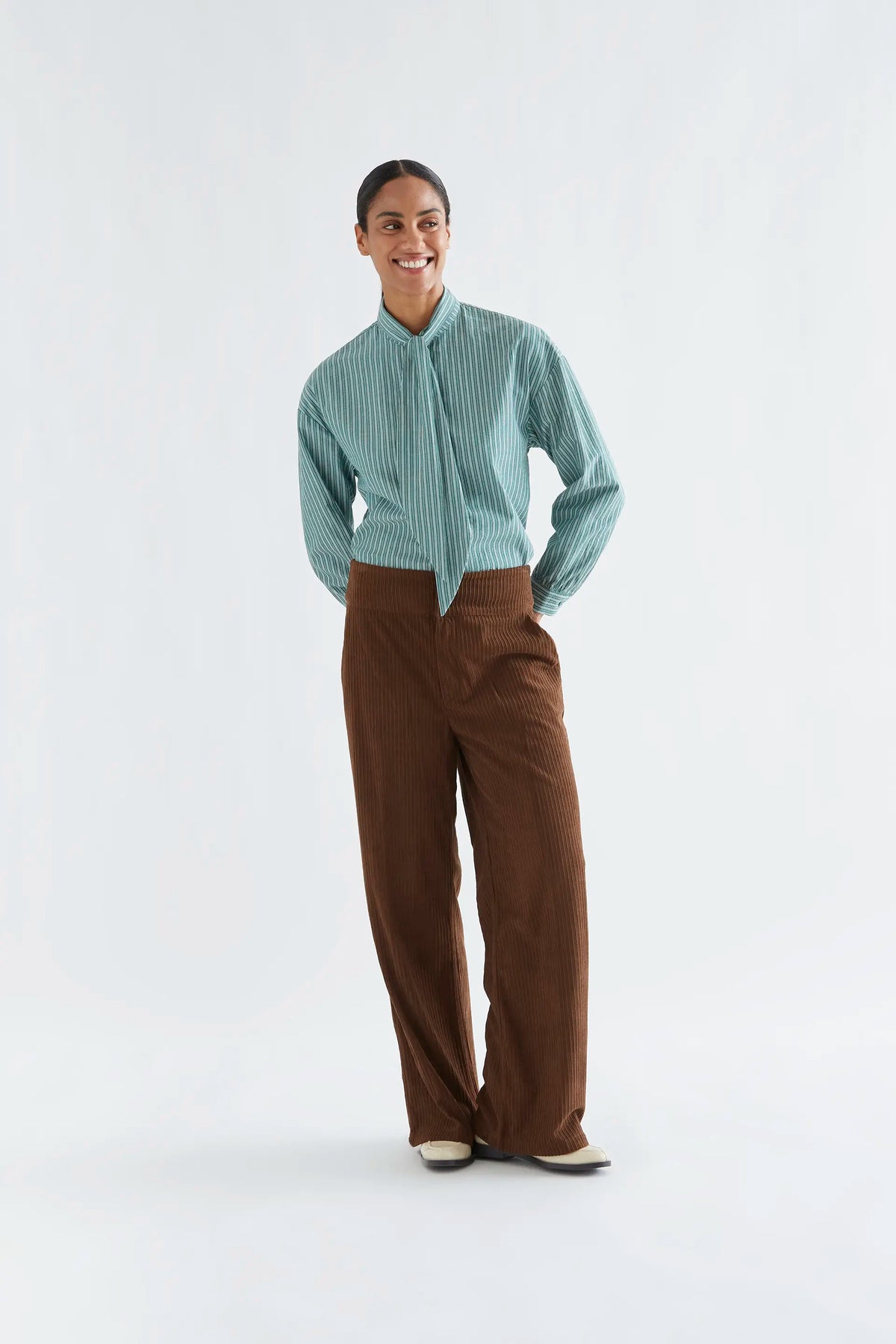 Maxi tie-front green striped shirt