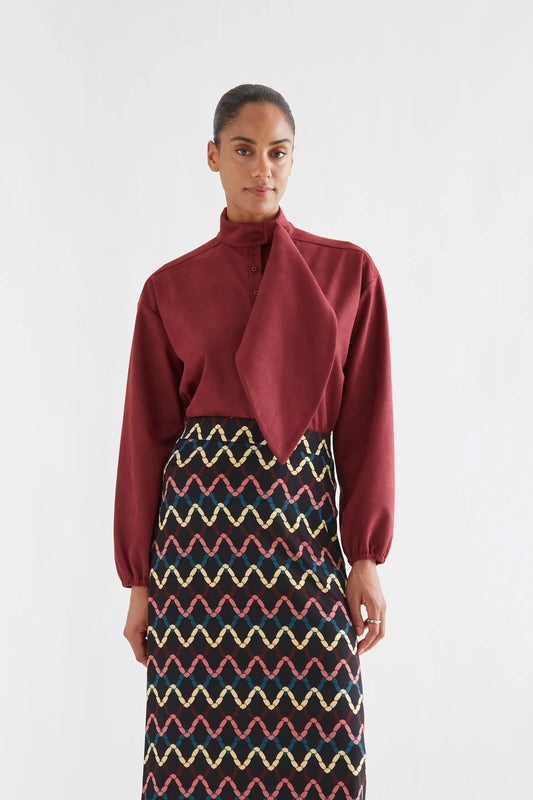 Camiseta ante burdeos con maxi lazada