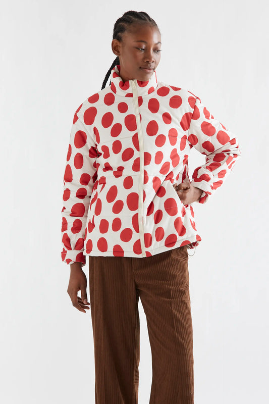 Abrigo corto con estampado de lunares grandes rojo