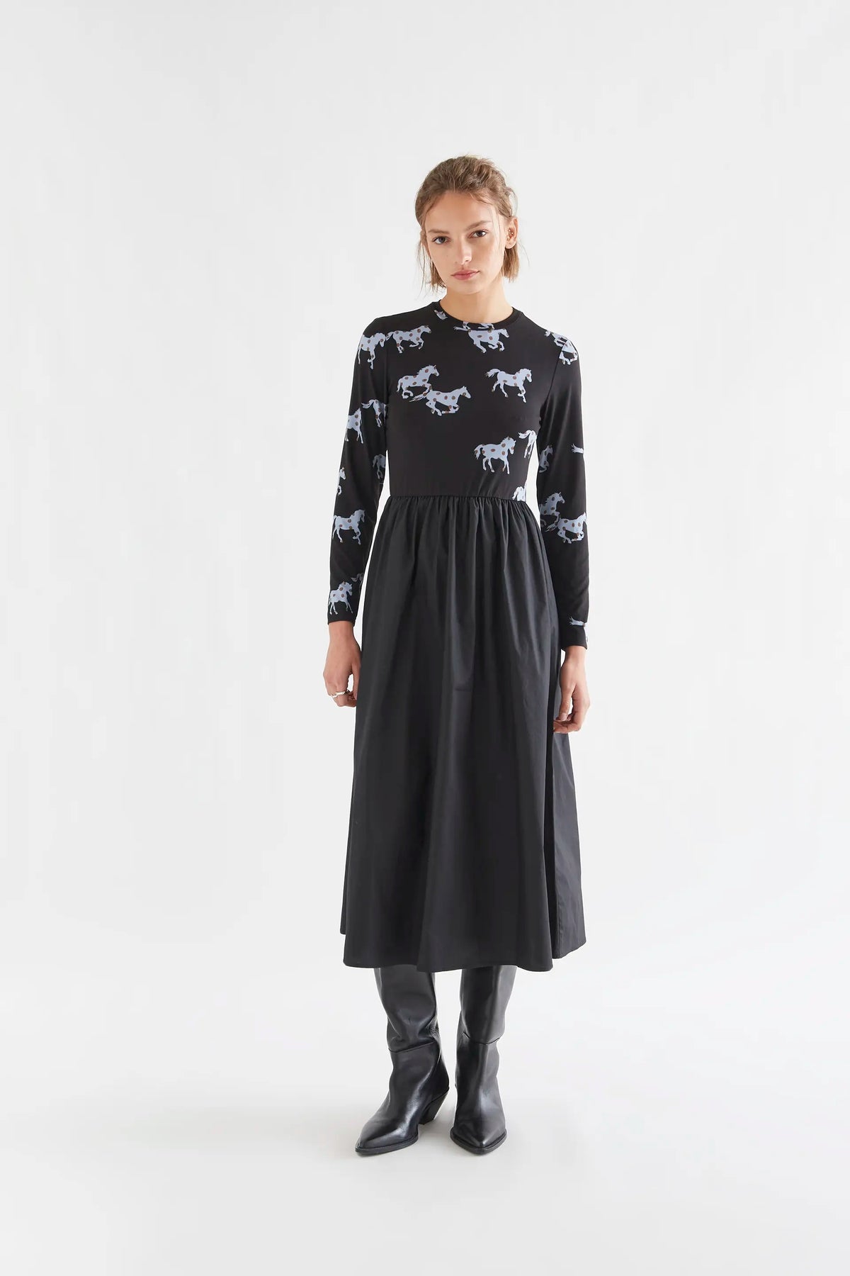 Vestido midi de algodón con estampado Horse