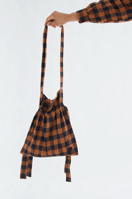 Brown and navy check shoulder bag
