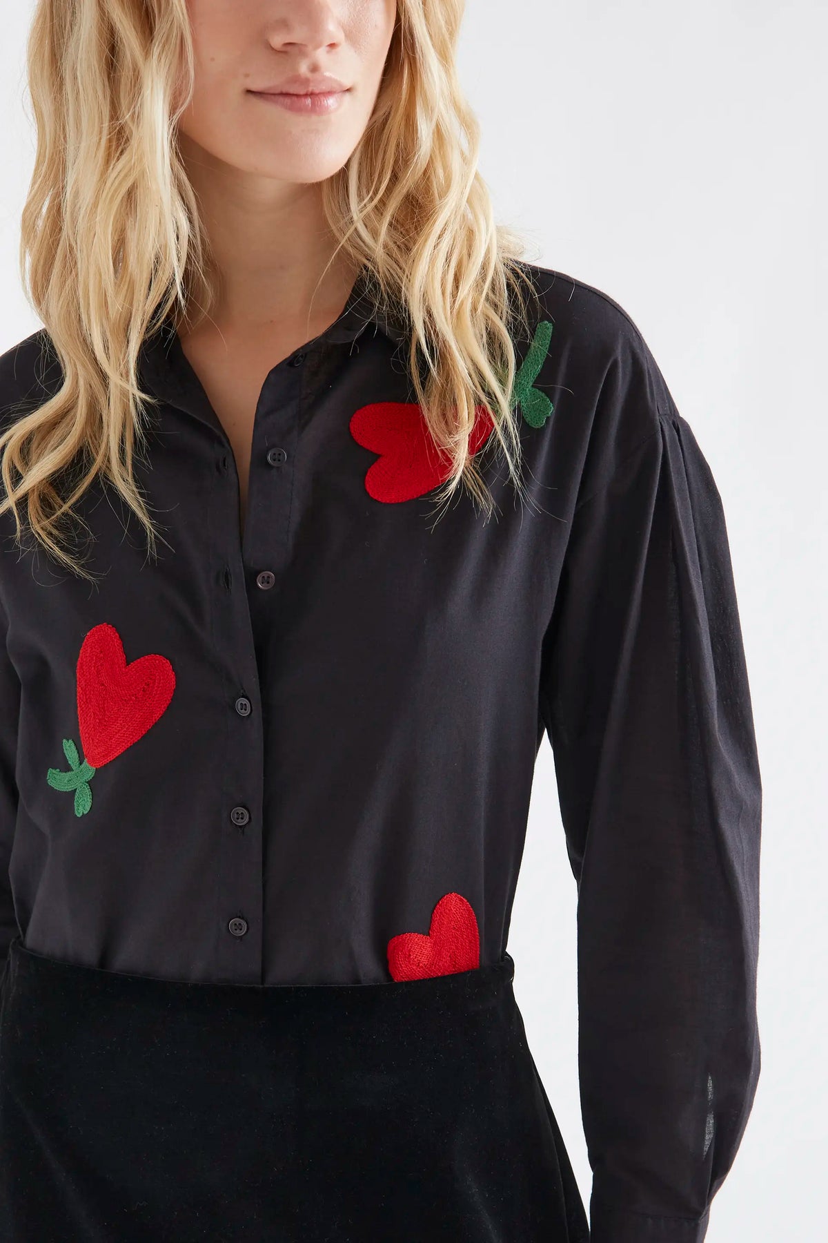 100% black cotton shirt with embroidered "CF" heart