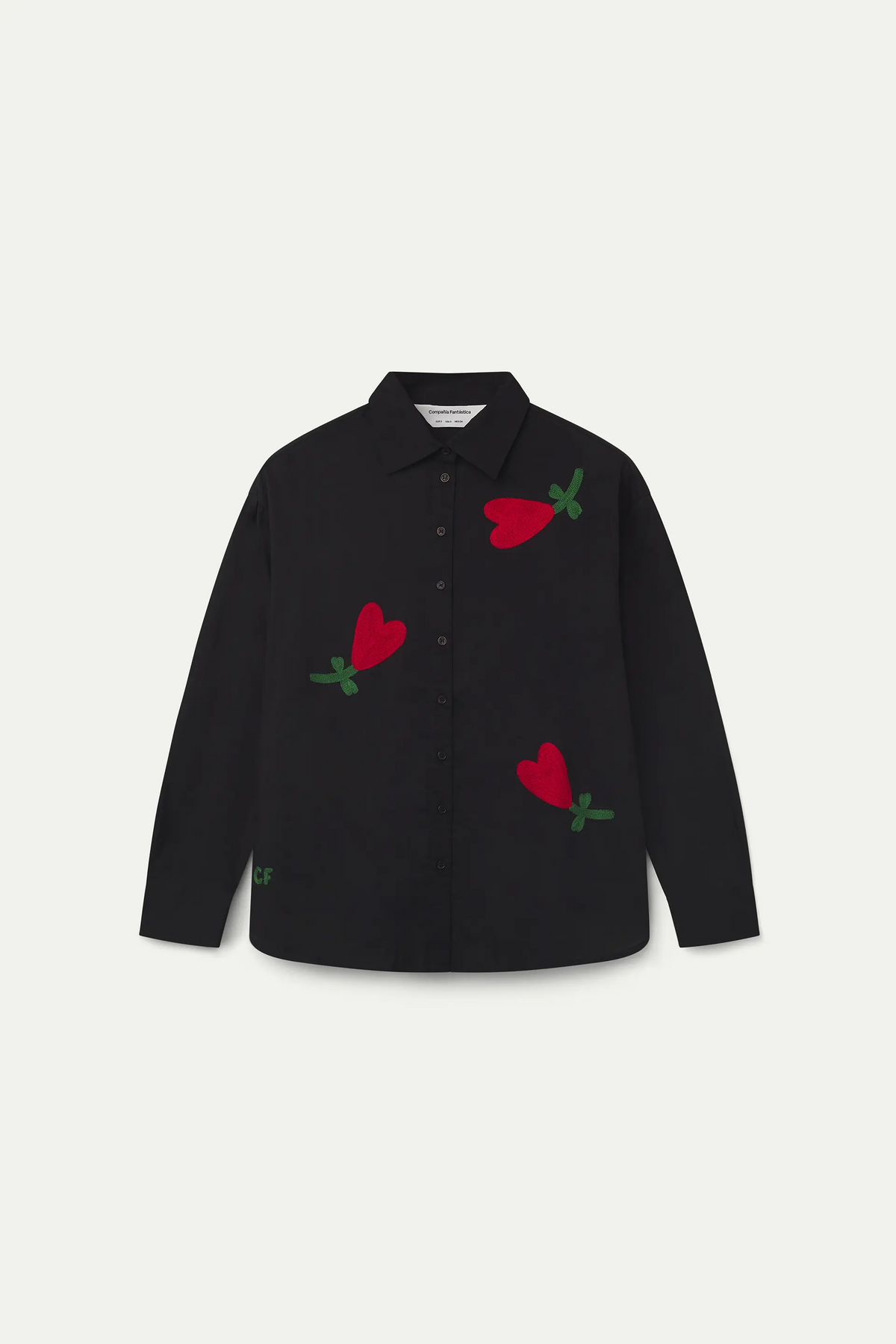 100% black cotton shirt with embroidered "CF" heart