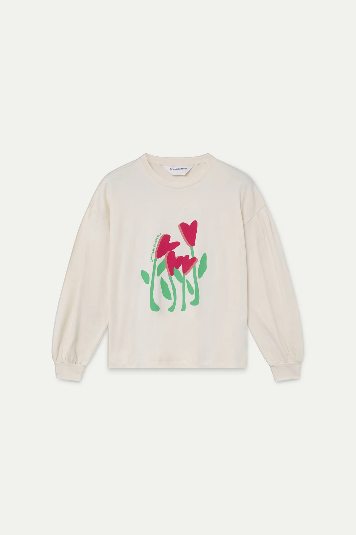 Maglietta 100% cotone bianco sporco con stampa a cuori