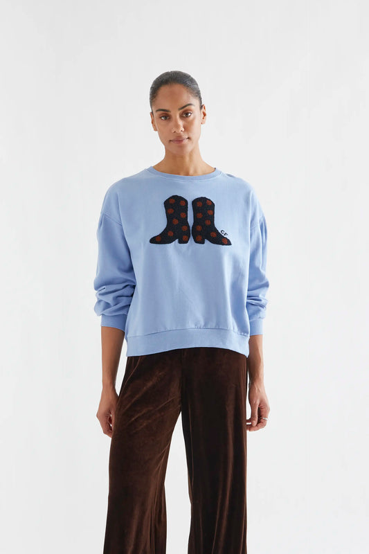 Light blue 100% cotton sweatshirt with cowboy boot embroidery