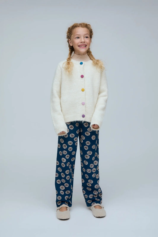 Cardigan bianco sporco bambina in misto lana con bottoni multicolore