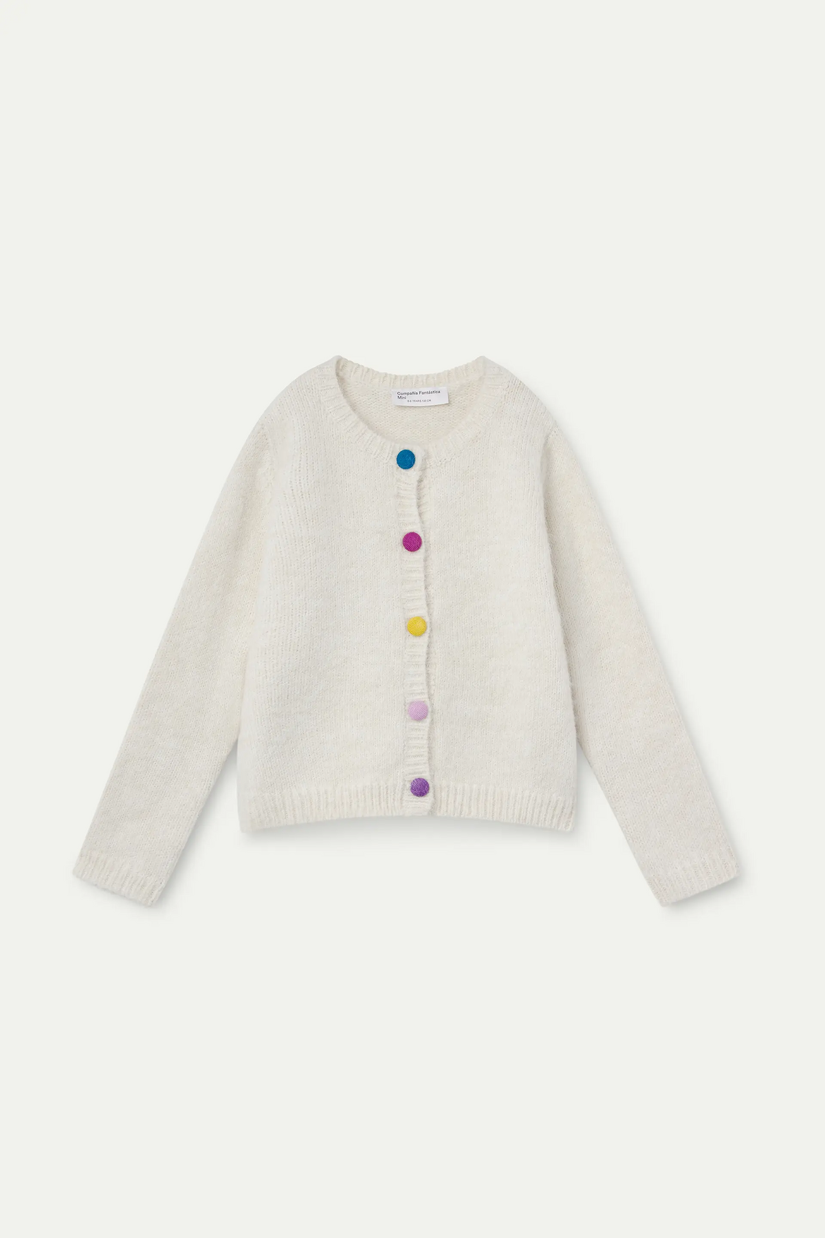 Cardigan bianco sporco bambina in misto lana con bottoni multicolore