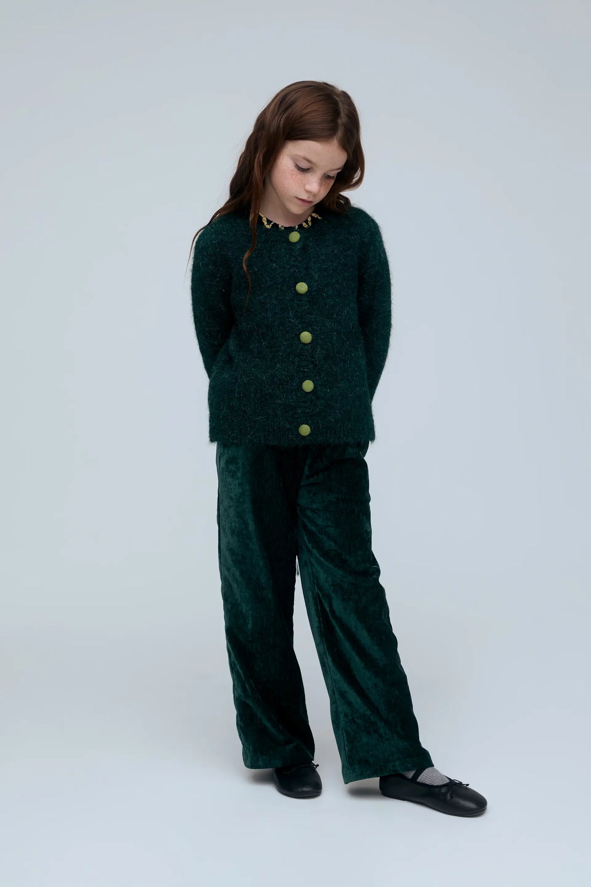 Cardigan bambina in misto lana verde