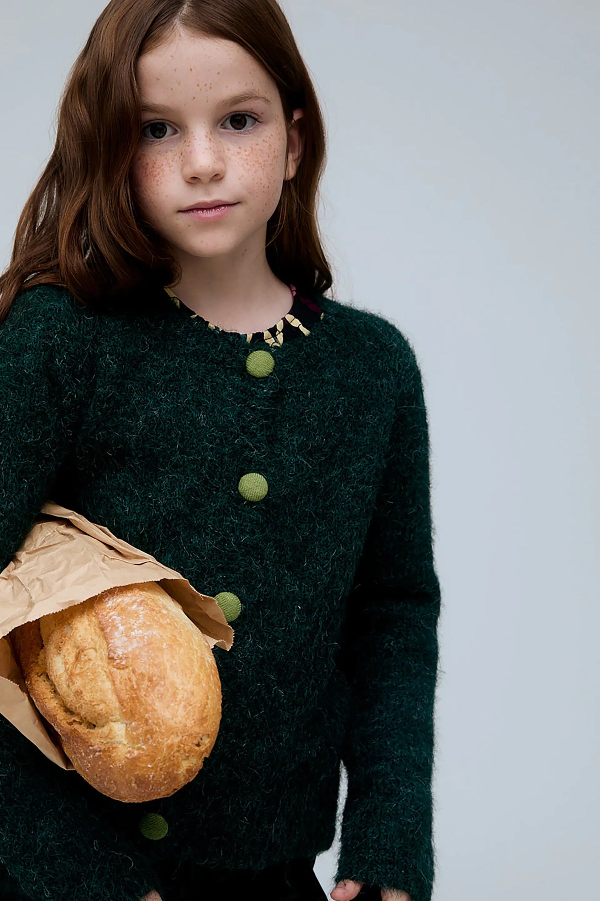 Cardigan bambina in misto lana verde