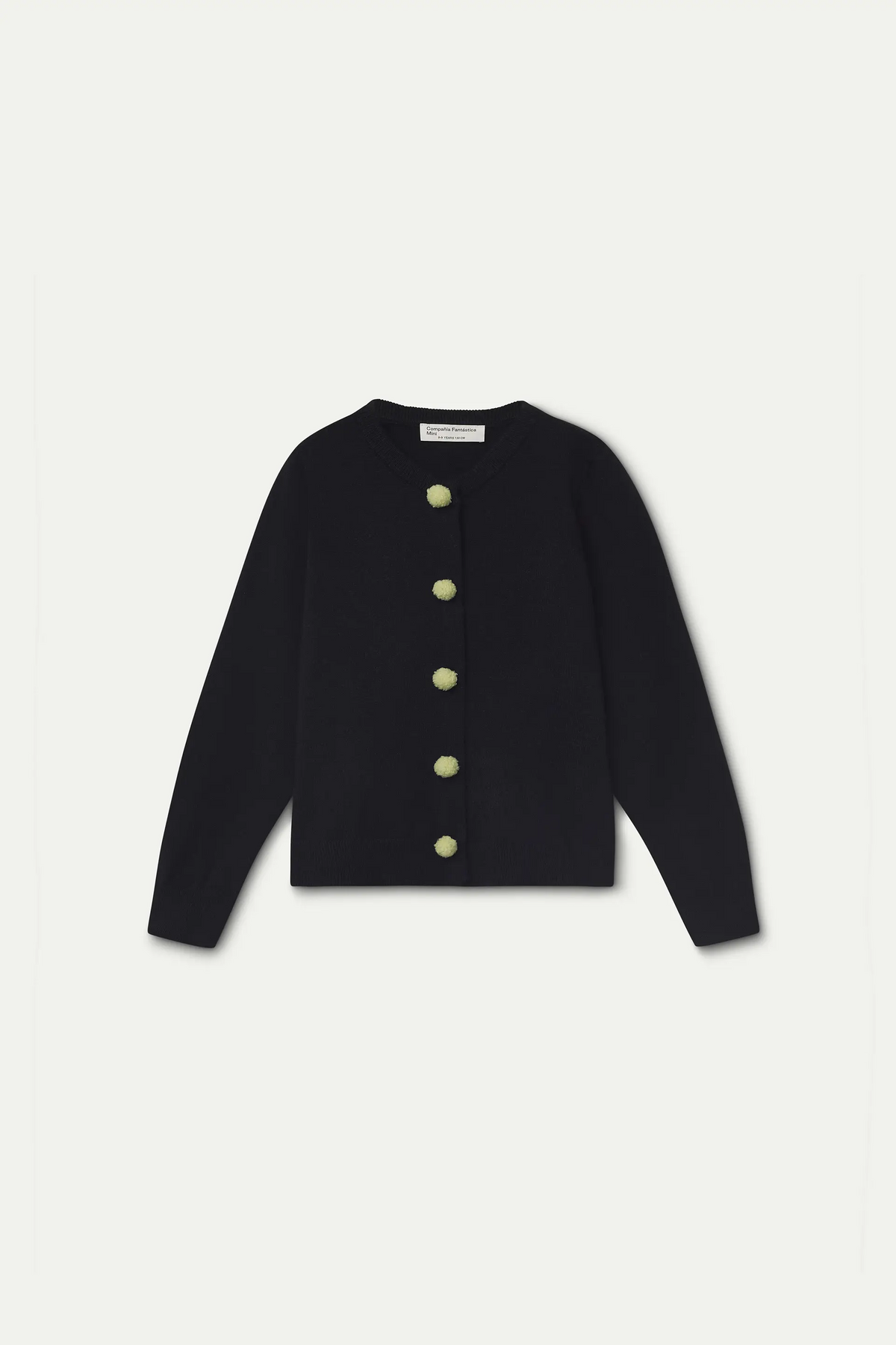 Cardigan nero da bambina con bottoni a pompon