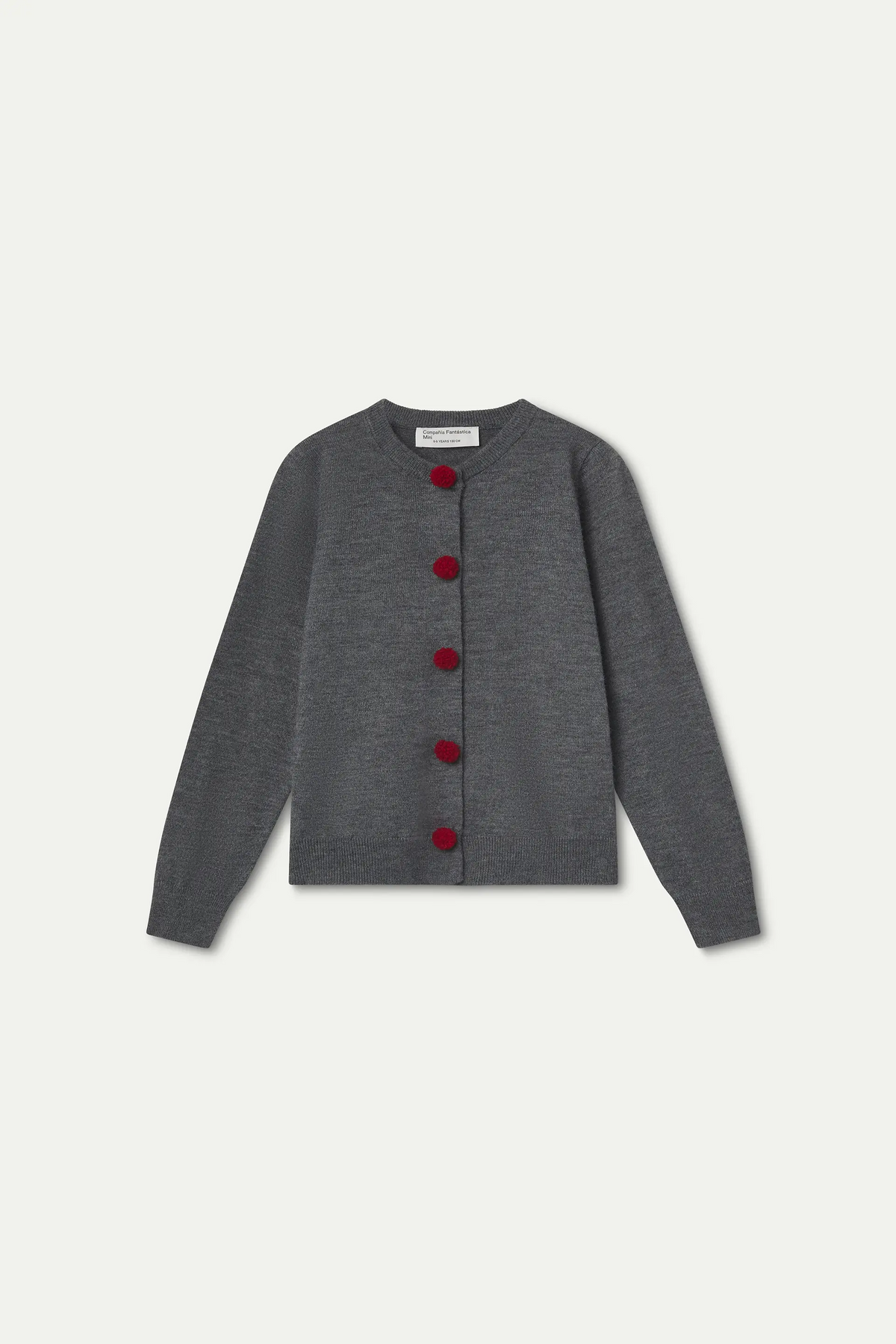 Cárdigan negro de niña gris con botones de pompones