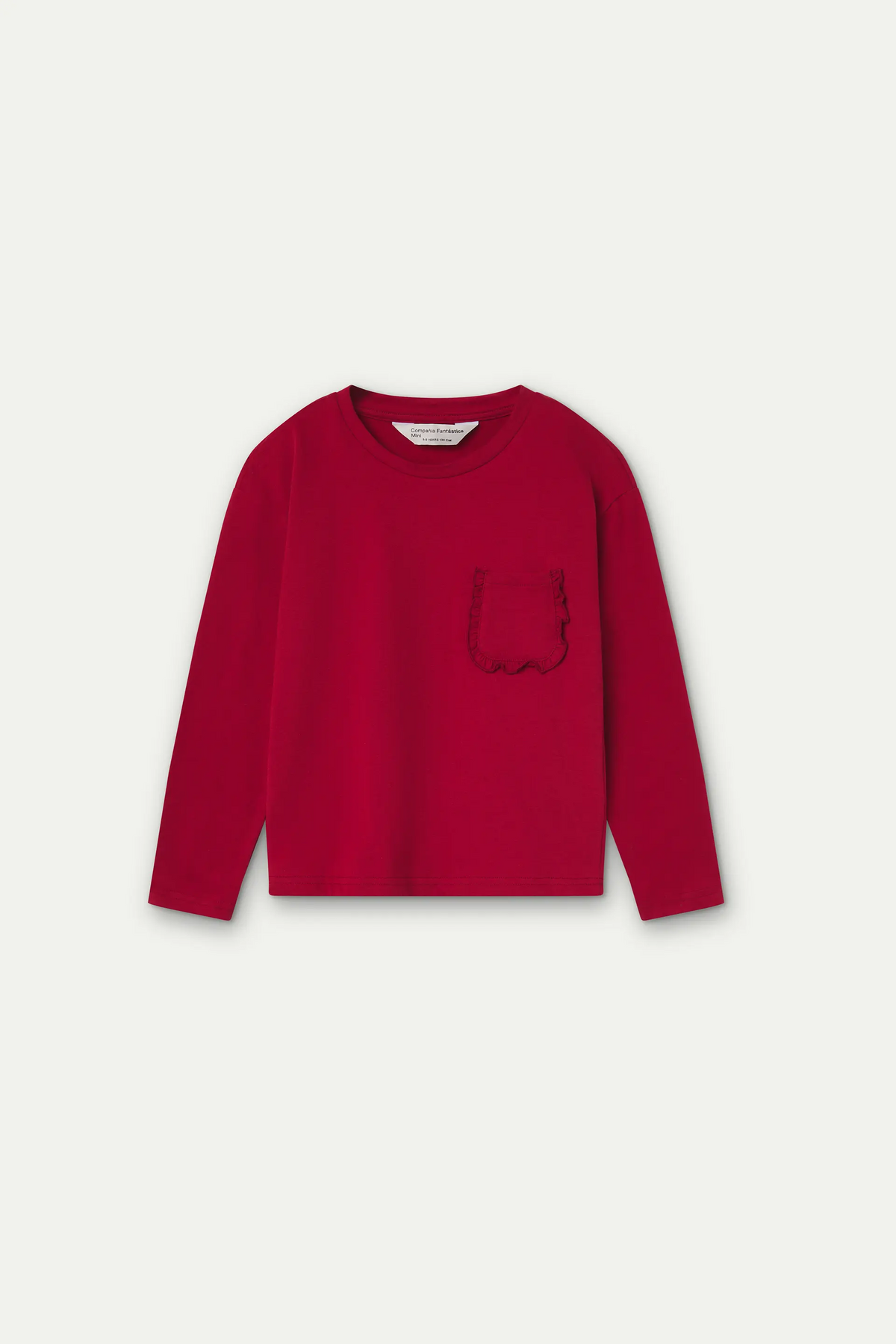 Camiseta roja 100% algodón de niña con bolsillo