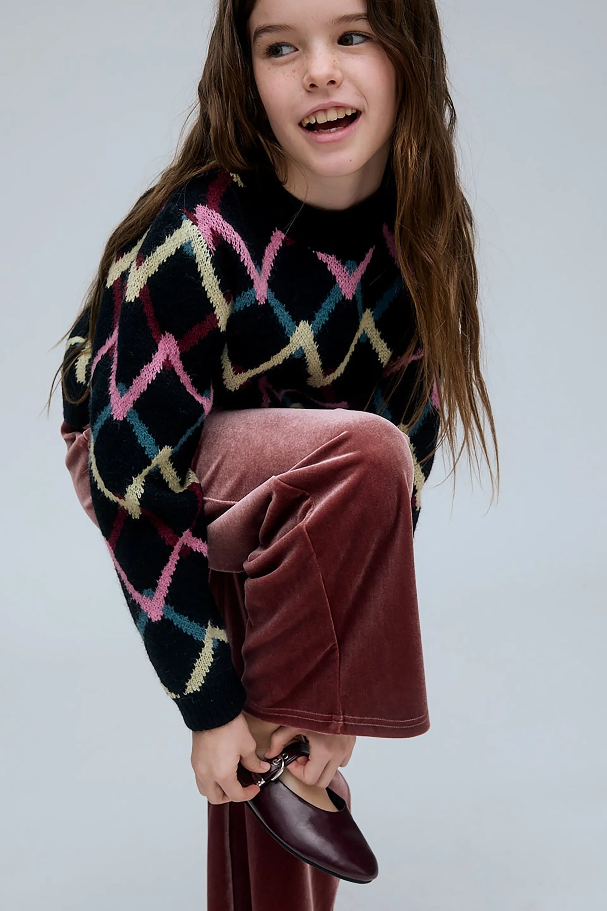 Pantalón de niña de terciopelo rosa